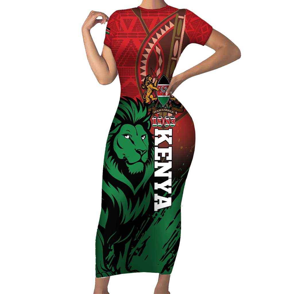 Kenya Independence Day Short Sleeve Bodycon Dress Jamhuri ya Kenya 1963 - African Pattern - Wonder Print Shop