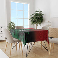Kenya independence day tablecloth draped over dining table, red and green patterned design.