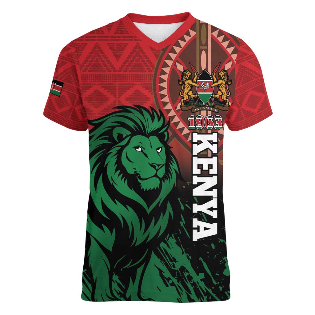 Kenya Independence Day Women V-Neck T-Shirt Jamhuri ya Kenya 1963 - African Pattern - Wonder Print Shop