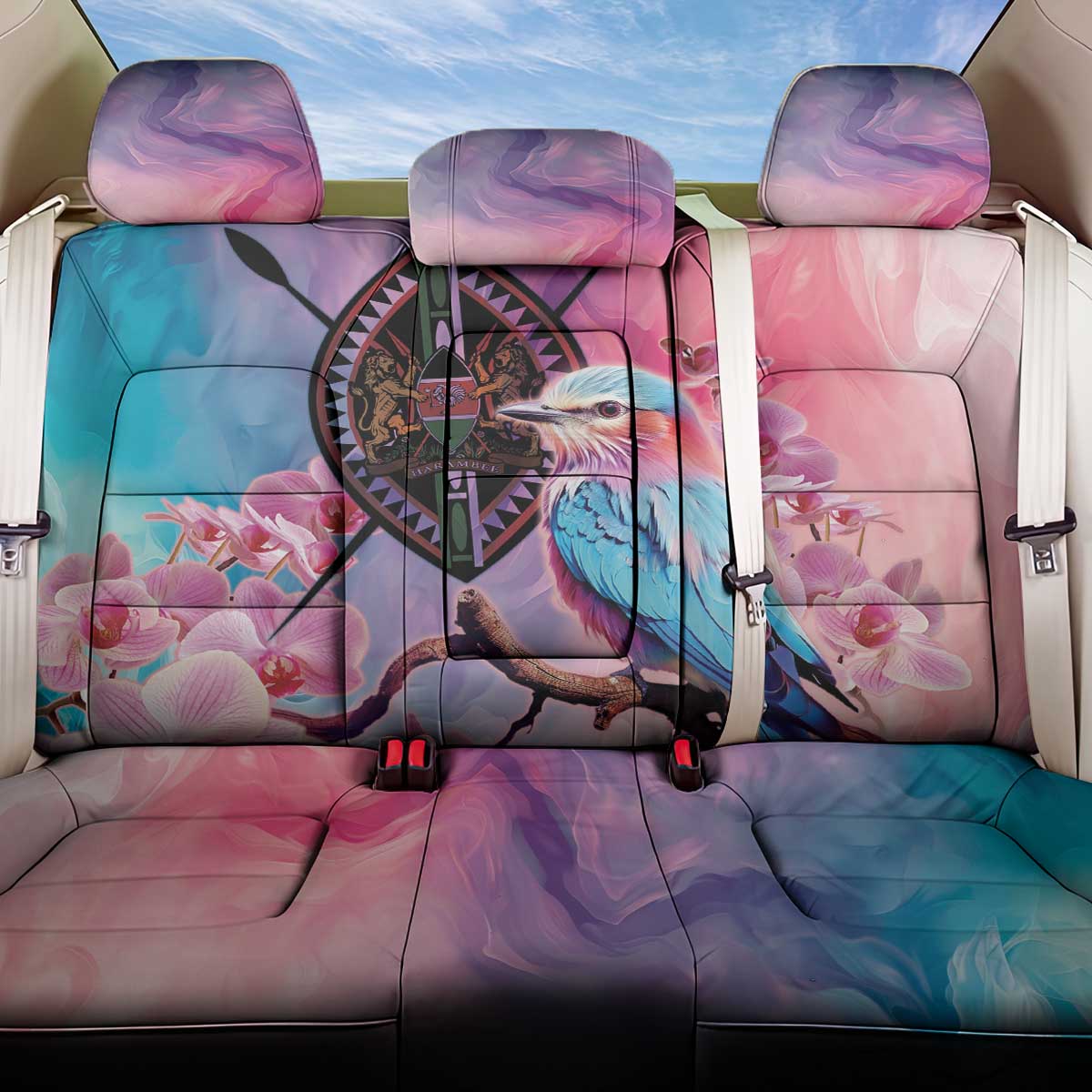 Kenya Lilac-Breasted Roller Back Car Seat Cover Coat Of Arms Mix Orchid - Wonder Print Shop