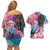 Kenya Lilac-Breasted Roller Couples Matching Off Shoulder Short Dress and Hawaiian Shirt Coat Of Arms Mix Orchid - Wonder Print Shop