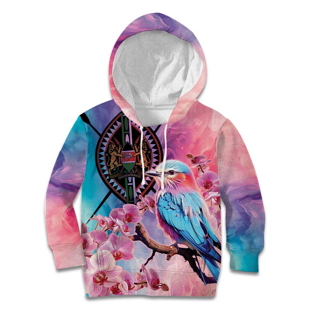 Kenya Lilac-Breasted Roller Kid Hoodie Coat Of Arms Mix Orchid - Wonder Print Shop