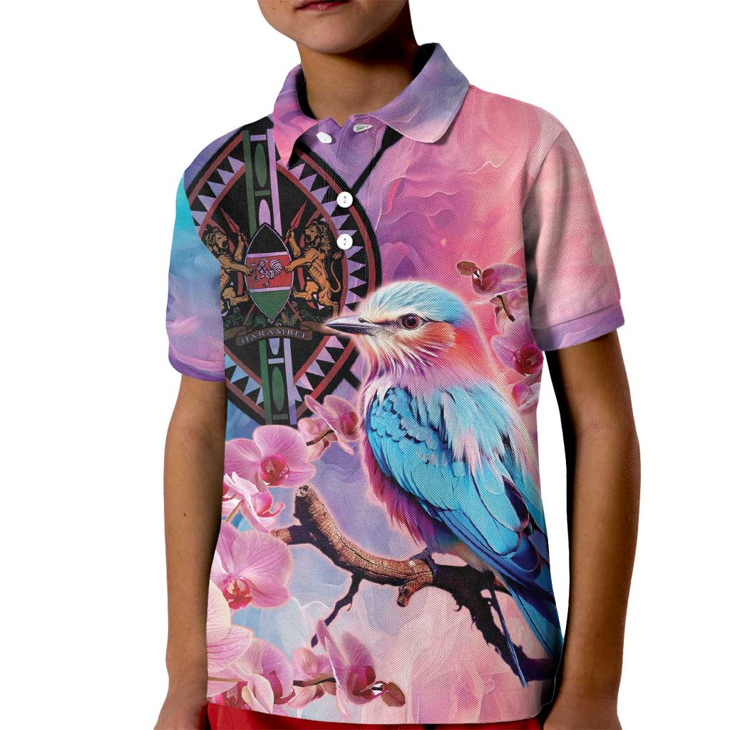 Kenya Lilac-Breasted Roller Kid Polo Shirt Coat Of Arms Mix Orchid - Wonder Print Shop