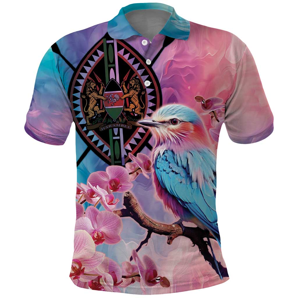 Kenya Lilac-Breasted Roller Polo Shirt Coat Of Arms Mix Orchid - Wonder Print Shop