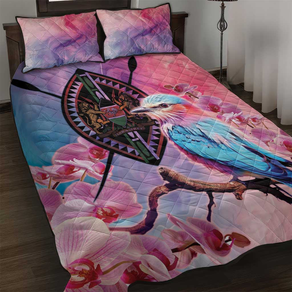 Kenya Lilac-Breasted Roller Quilt Bed Set Coat Of Arms Mix Orchid - Wonder Print Shop