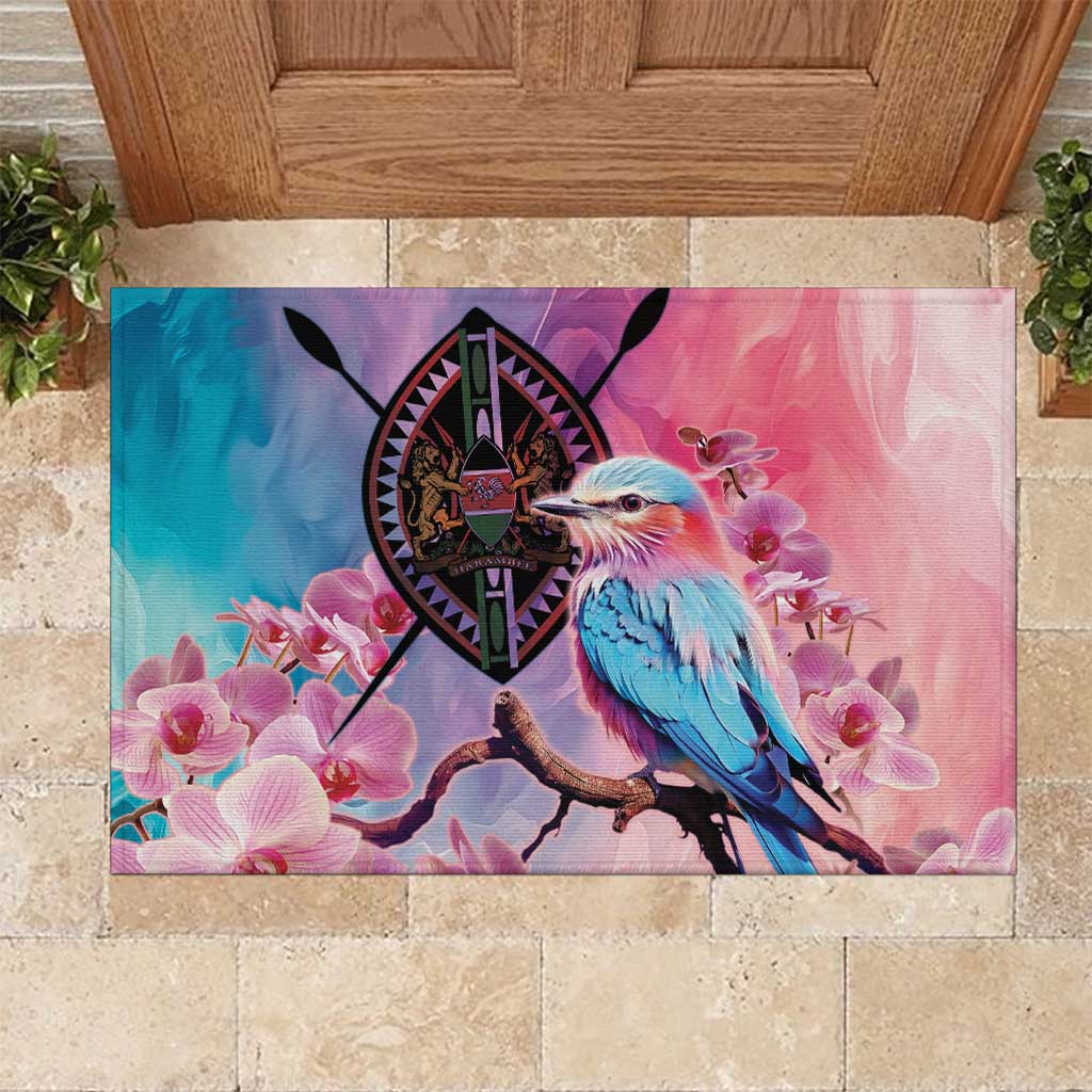 Kenya Lilac-Breasted Roller Rubber Doormat Coat Of Arms Mix Orchid - Wonder Print Shop