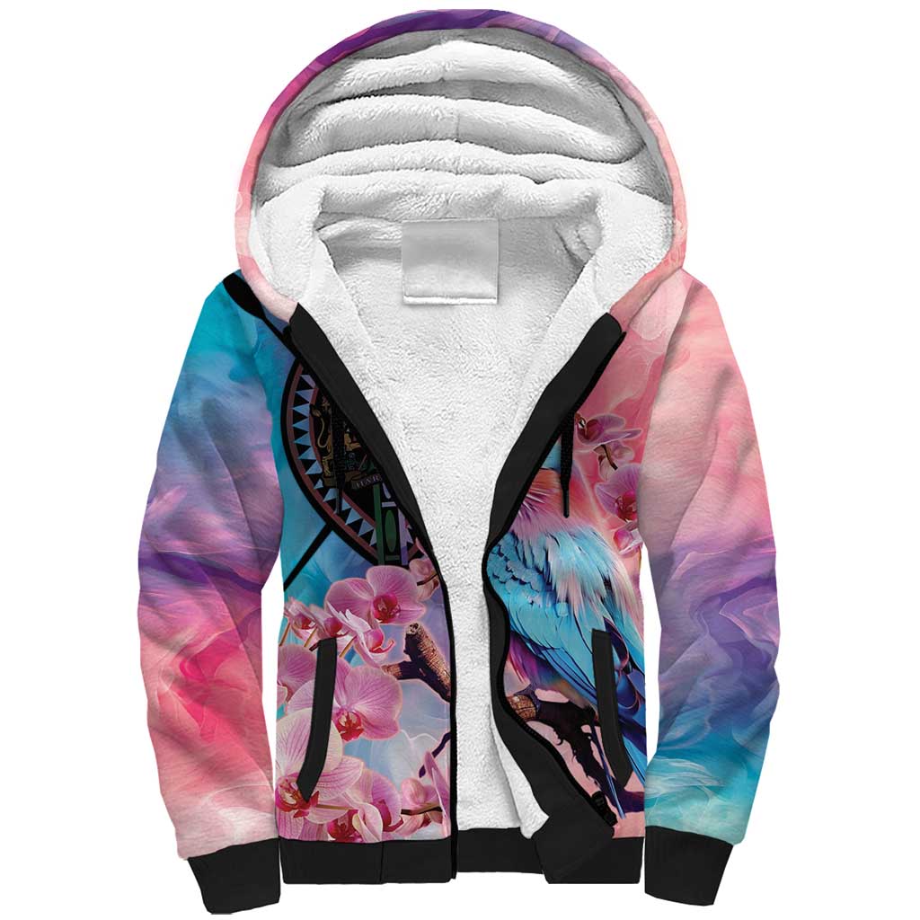 Kenya Lilac-Breasted Roller Sherpa Hoodie Coat Of Arms Mix Orchid - Wonder Print Shop