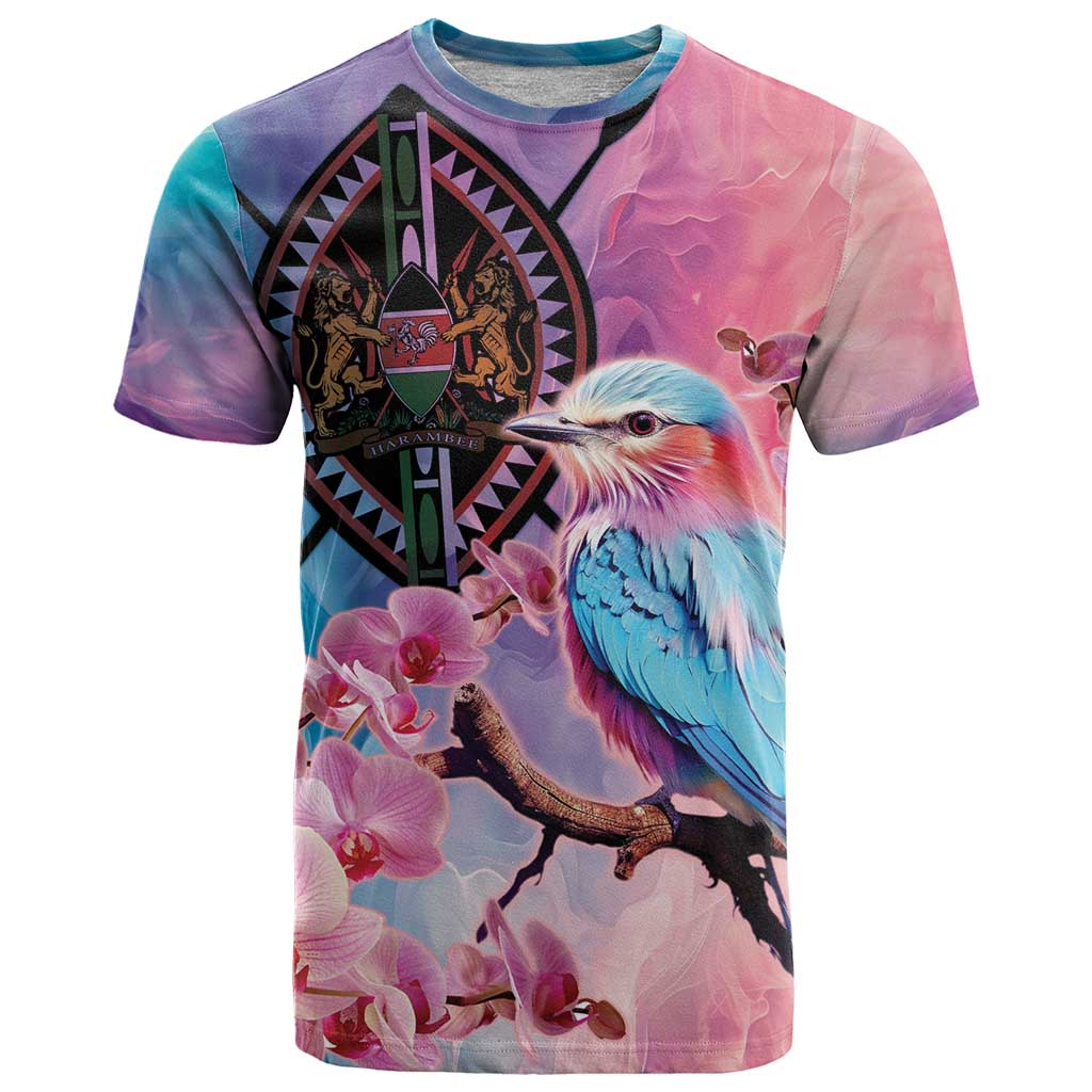 Kenya Lilac-Breasted Roller T Shirt Coat Of Arms Mix Orchid - Wonder Print Shop