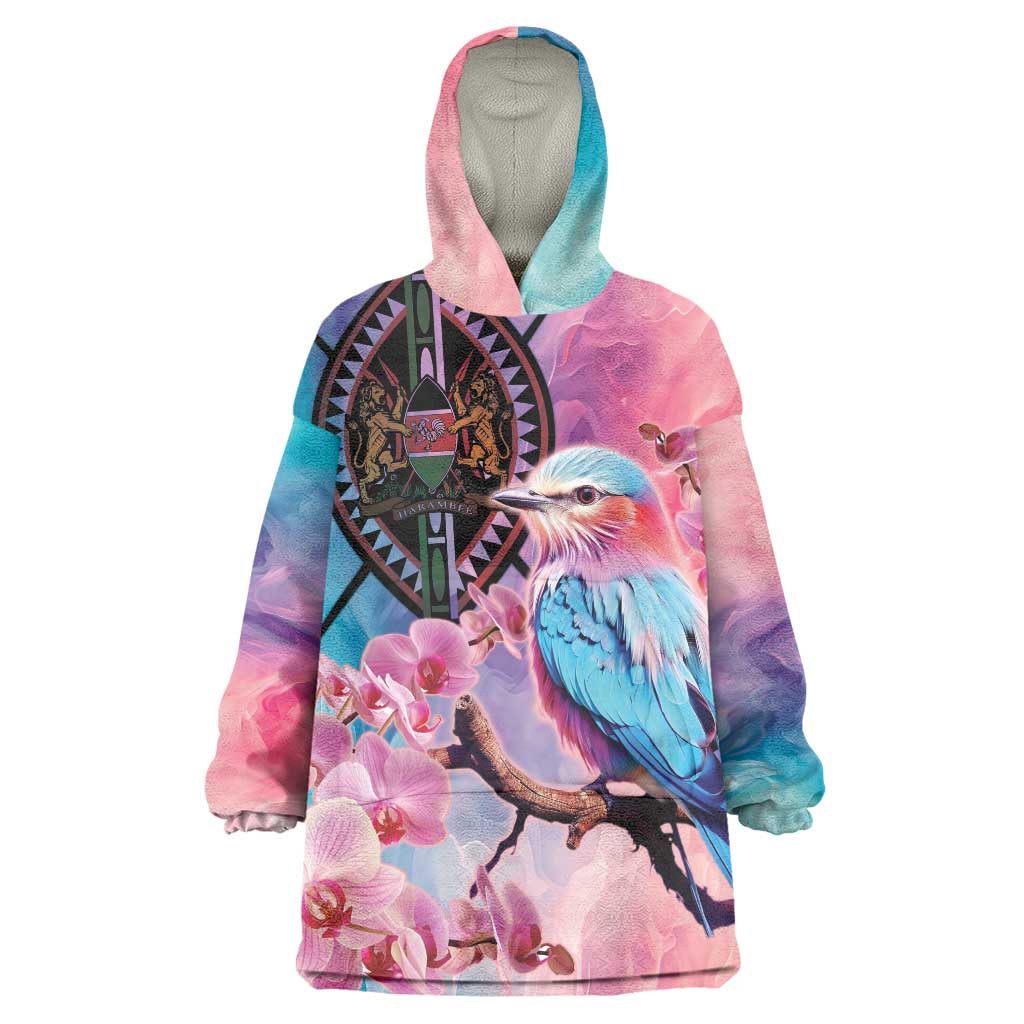 Kenya Lilac-Breasted Roller Wearable Blanket Hoodie Coat Of Arms Mix Orchid - Wonder Print Shop