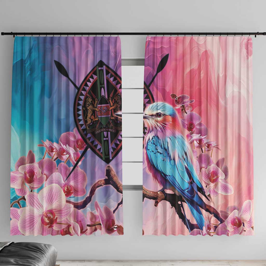 Kenya Lilac-Breasted Roller Window Curtain Coat Of Arms Mix Orchid - Wonder Print Shop