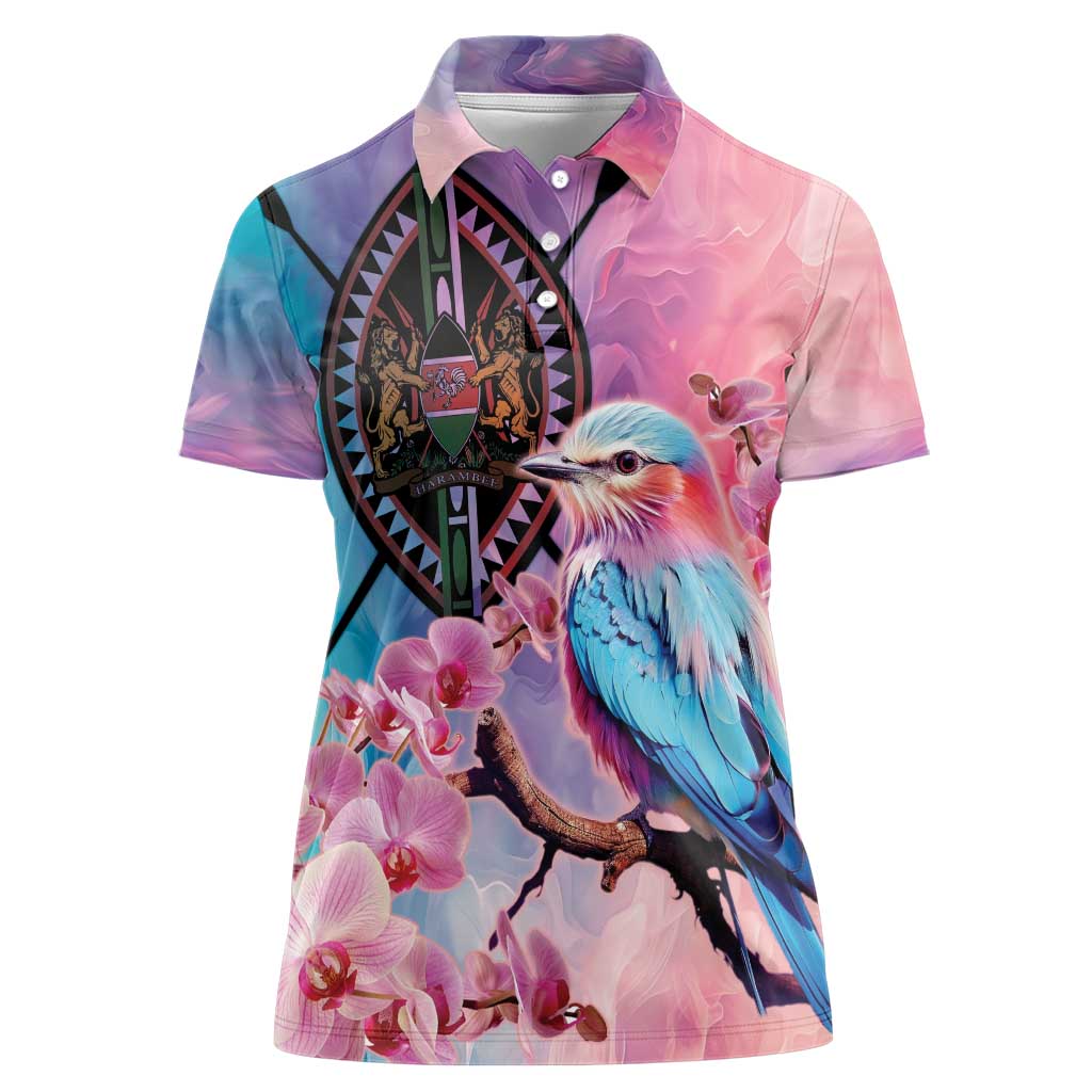 Kenya Lilac-Breasted Roller Women Polo Shirt Coat Of Arms Mix Orchid - Wonder Print Shop