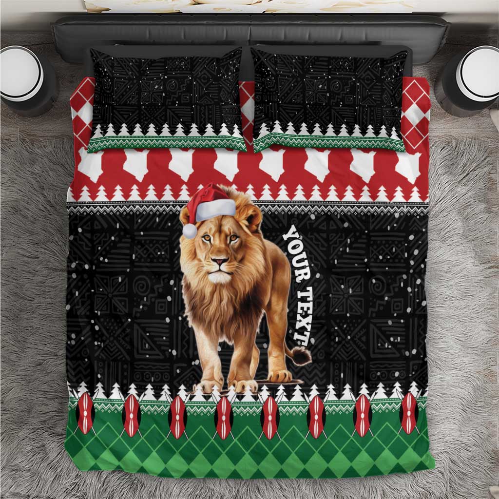 Christmas bedding set with black, red, and green lion Santa duvet and matching pillowcases
