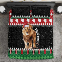 Christmas bedding set with black, red, and green lion Santa duvet and matching pillowcases
