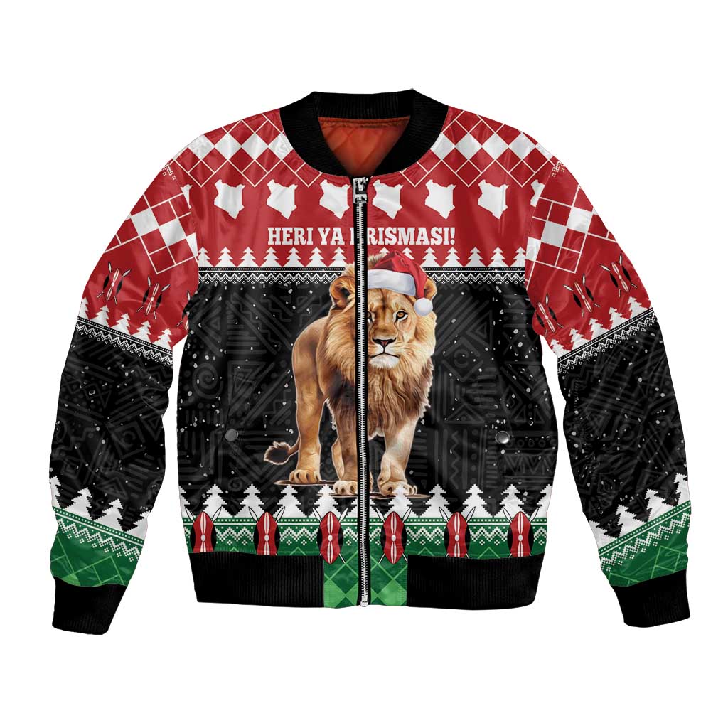 Personalized Kenya Christmas Bomber Jacket Lion Santa - Heri Ya Krismasi! - Wonder Print Shop