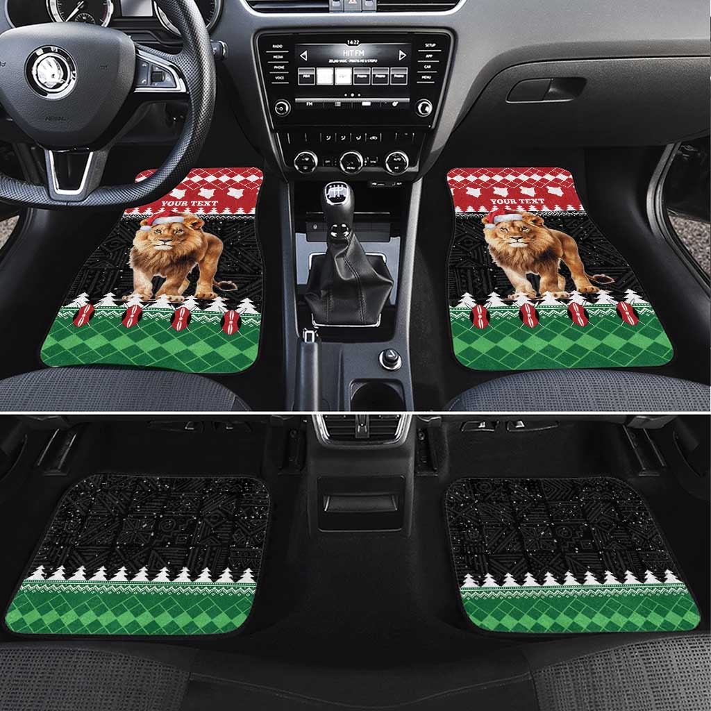 Set of 4 personalized Christmas car floor mats with lion and green red pattern