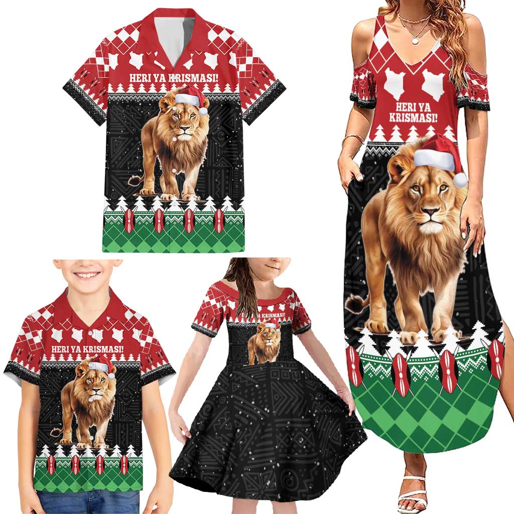 Personalized Kenya Christmas Family Matching Summer Maxi Dress and Hawaiian Shirt Lion Santa - Heri Ya Krismasi! - Wonder Print Shop