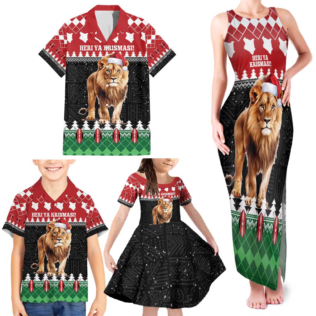 Personalized Kenya Christmas Family Matching Tank Maxi Dress and Hawaiian Shirt Lion Santa - Heri Ya Krismasi! - Wonder Print Shop