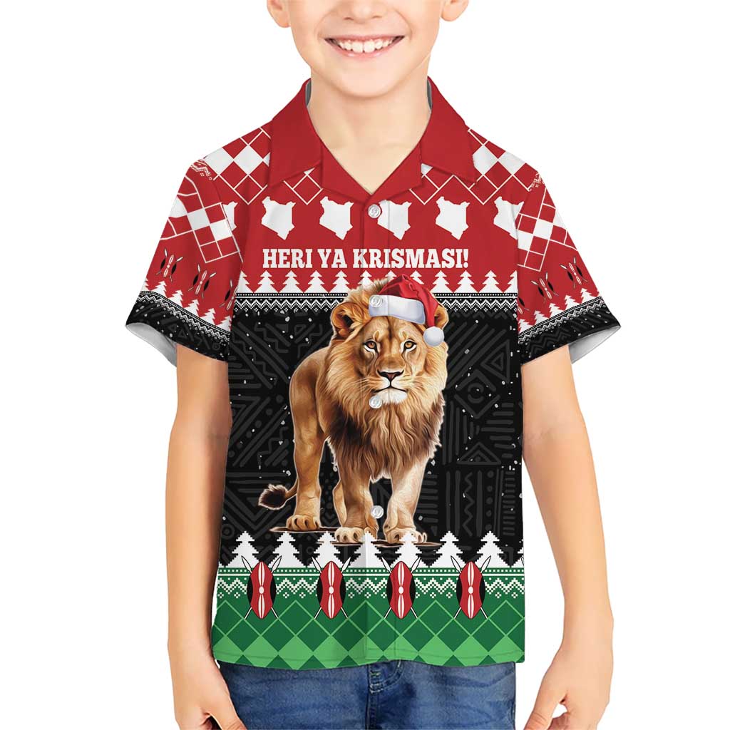 Personalized Kenya Christmas Kid Hawaiian Shirt Lion Santa - Heri Ya Krismasi! - Wonder Print Shop