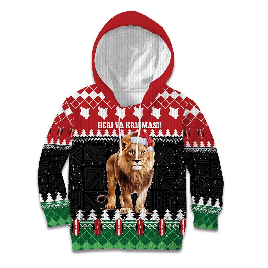 Personalized Kenya Christmas Kid Hoodie Lion Santa - Heri Ya Krismasi! - Wonder Print Shop