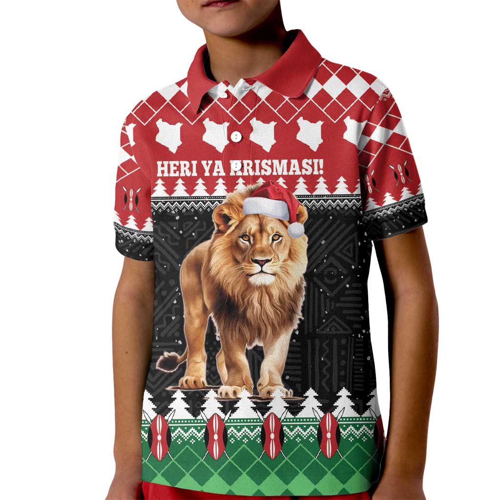 Personalized Kenya Christmas Kid Polo Shirt Lion Santa - Heri Ya Krismasi! - Wonder Print Shop