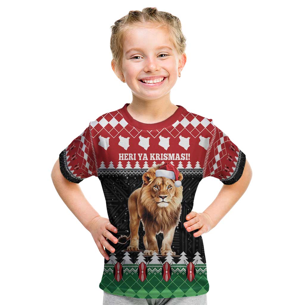 Personalized Kenya Christmas Kid T Shirt Lion Santa - Heri Ya Krismasi! - Wonder Print Shop