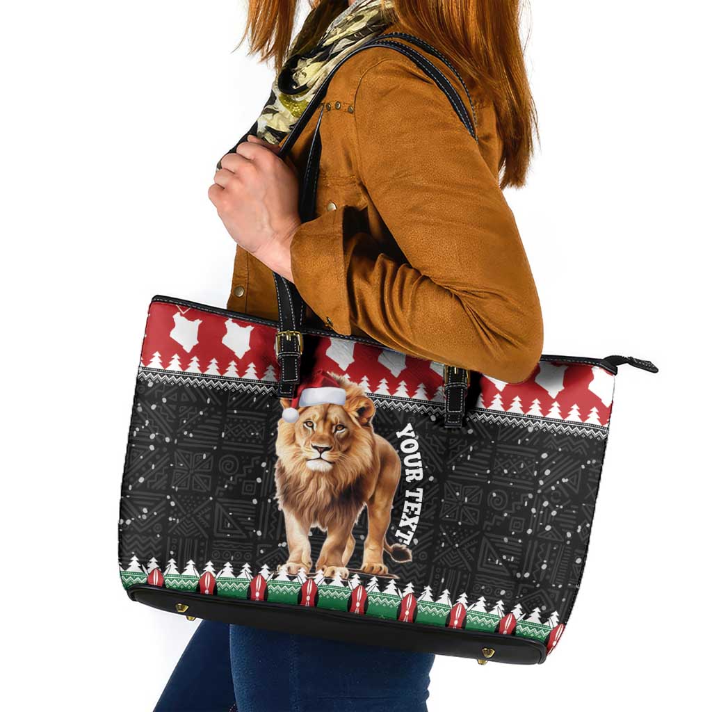 Personalized Kenya Christmas Leather Tote Bag Lion Santa - Heri Ya Krismasi! - Wonder Print Shop