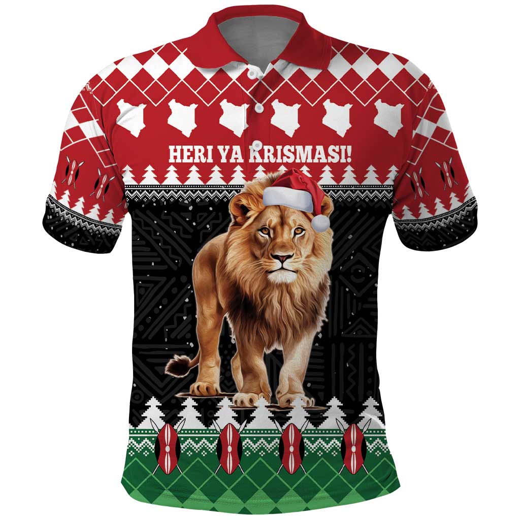 Personalized Kenya Christmas Polo Shirt Lion Santa - Heri Ya Krismasi! - Wonder Print Shop