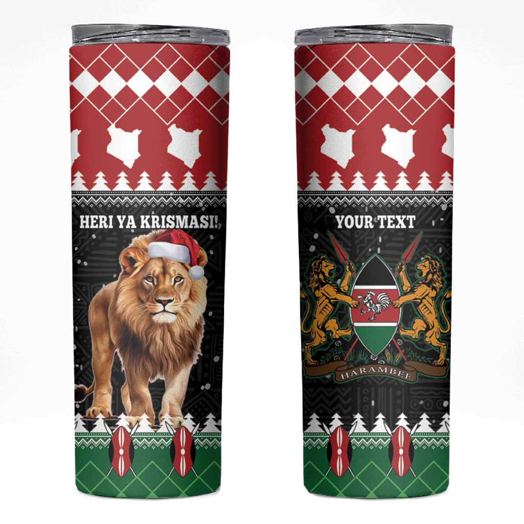 Personalized Kenya Christmas Skinny Tumbler Lion Santa - Heri Ya Krismasi! - Wonder Print Shop