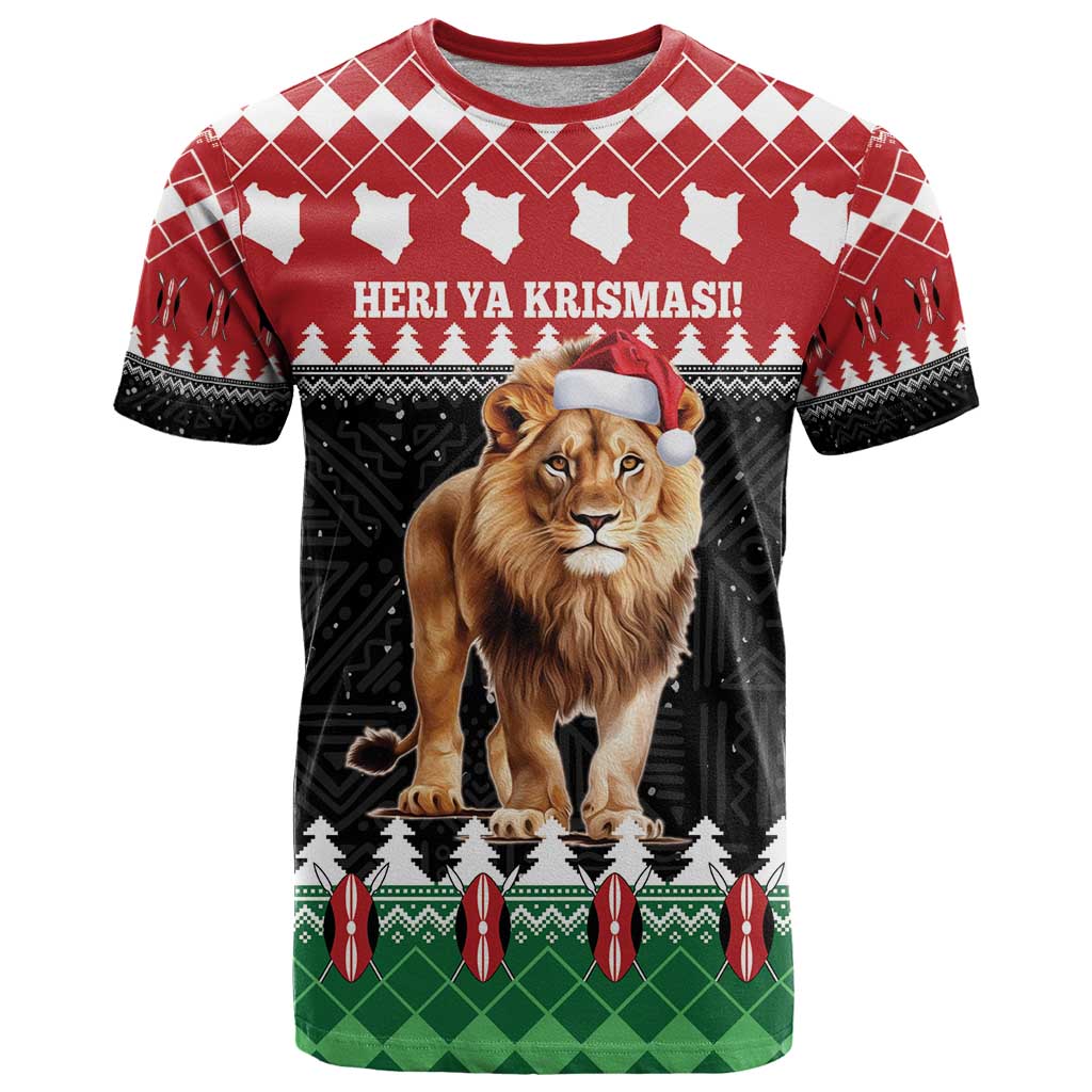 Personalized Kenya Christmas T Shirt Lion Santa - Heri Ya Krismasi! - Wonder Print Shop