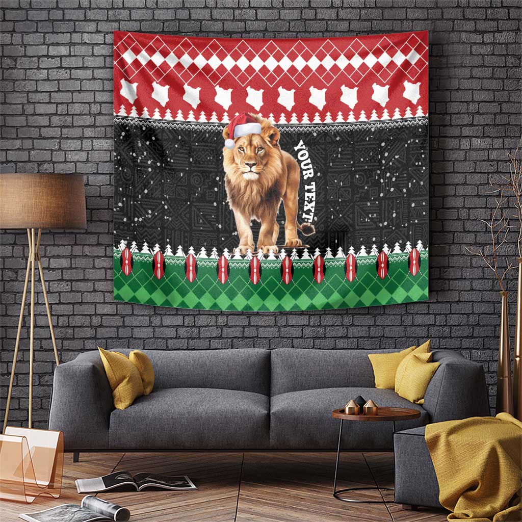 Personalized Kenya Christmas Tapestry Lion Santa - Heri Ya Krismasi!