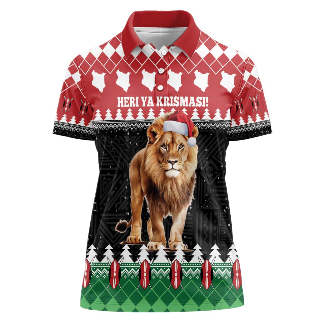 Personalized Kenya Christmas Women Polo Shirt Lion Santa - Heri Ya Krismasi! - Wonder Print Shop