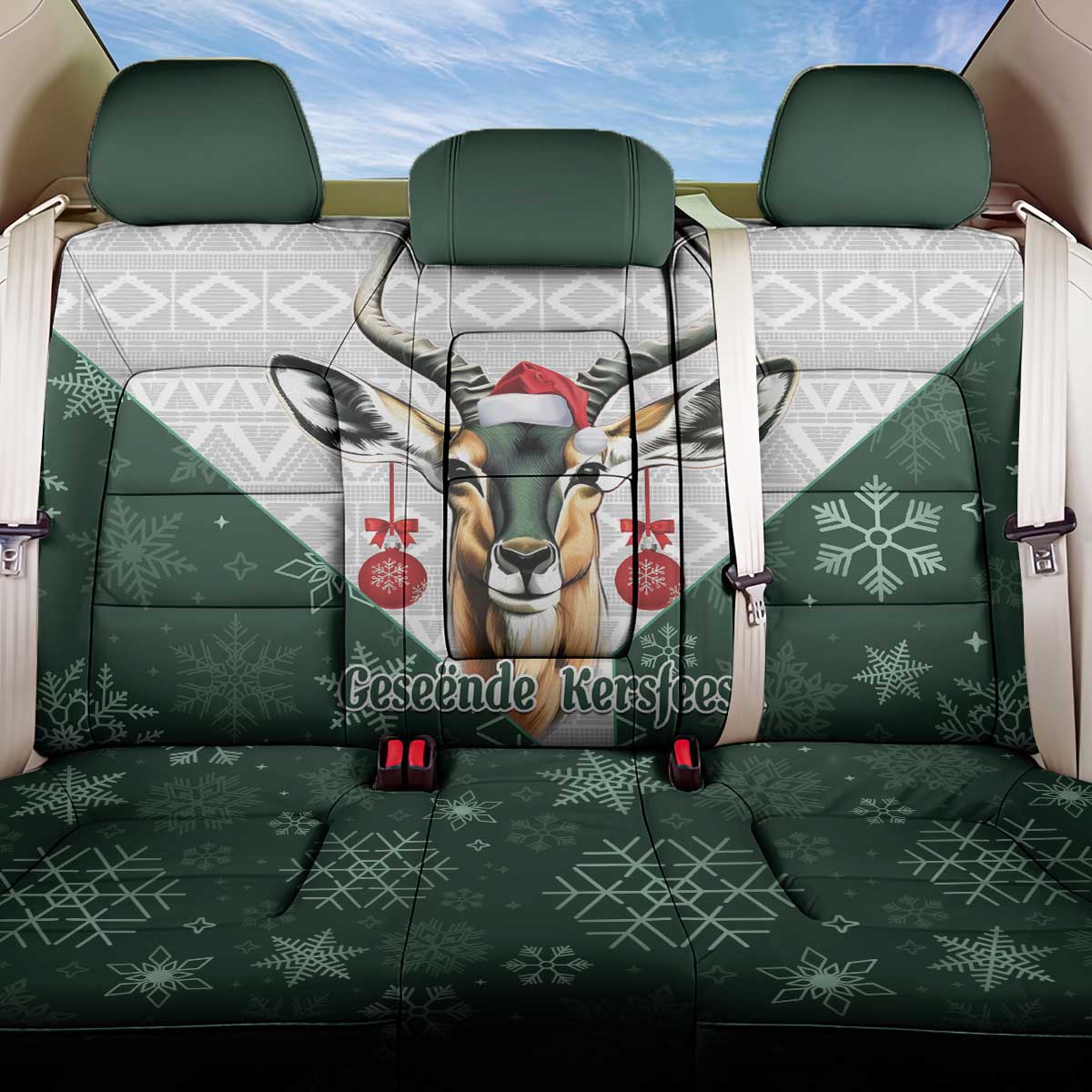 South Africa Springboks Christmas Back Car Seat Cover Bokke Santa - Geseende Kersfees - Wonder Print Shop