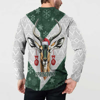Green-and-gray button-up sweatshirt with springbok back print and 'SPRINGBOKS' text