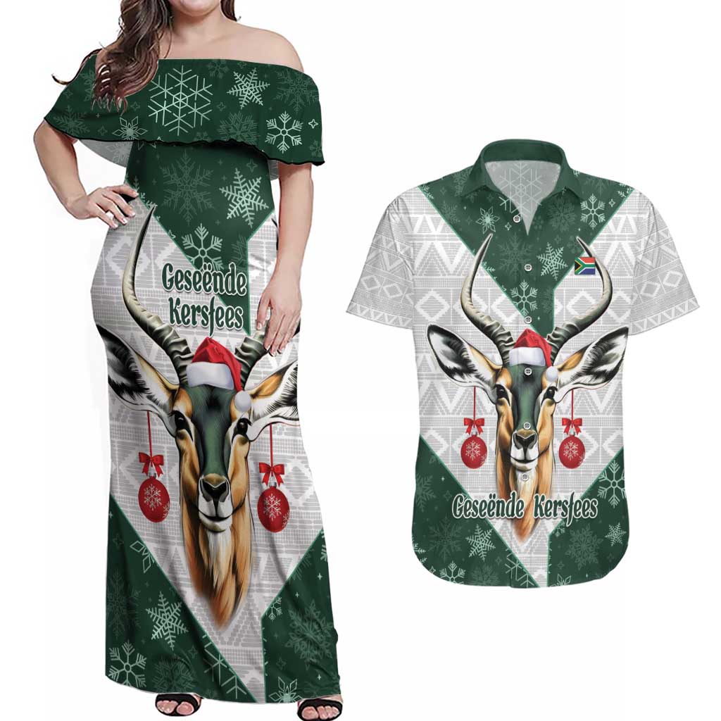 South Africa Springboks Christmas Couples Matching Off Shoulder Maxi Dress and Hawaiian Shirt Bokke Santa - Geseende Kersfees - Wonder Print Shop