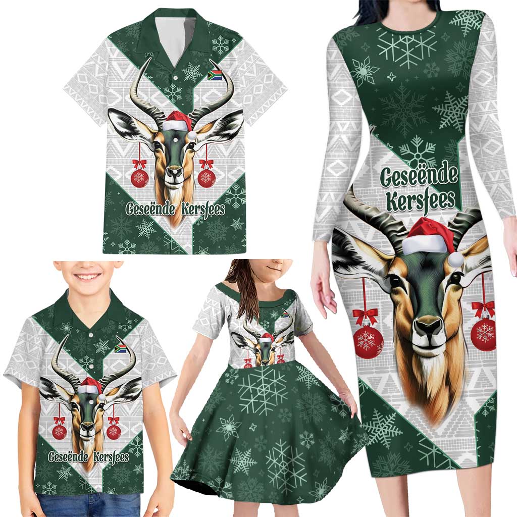 South Africa Springboks Christmas Family Matching Long Sleeve Bodycon Dress and Hawaiian Shirt Bokke Santa - Geseende Kersfees - Wonder Print Shop