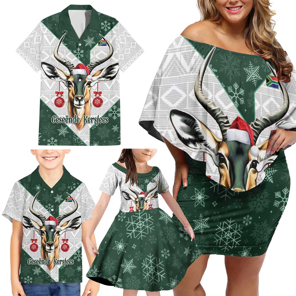 South Africa Springboks Christmas Family Matching Off Shoulder Short Dress and Hawaiian Shirt Bokke Santa - Geseende Kersfees - Wonder Print Shop