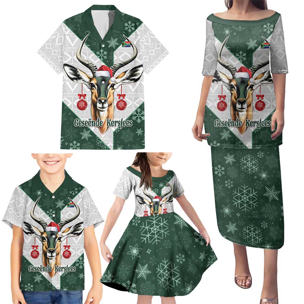 South Africa Springboks Christmas Family Matching Puletasi and Hawaiian Shirt Bokke Santa - Geseende Kersfees - Wonder Print Shop