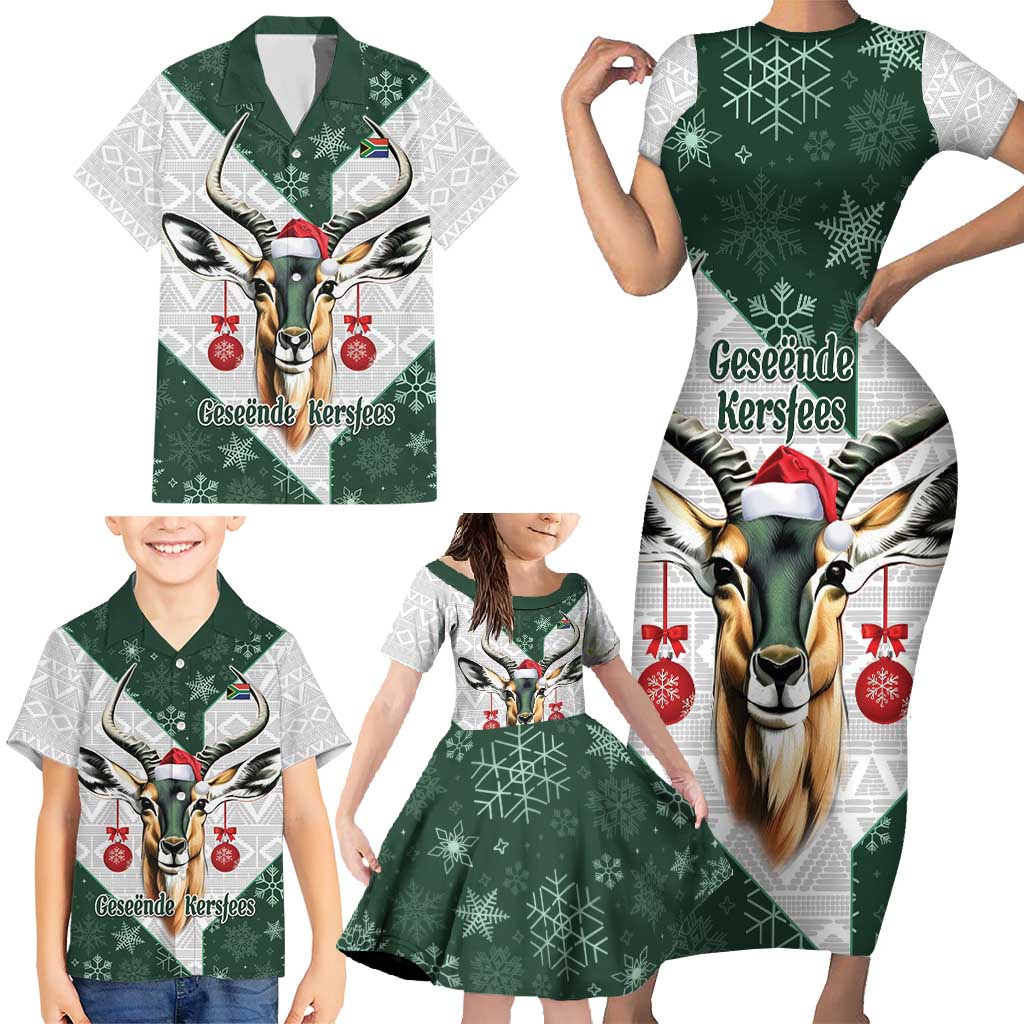 South Africa Springboks Christmas Family Matching Short Sleeve Bodycon Dress and Hawaiian Shirt Bokke Santa - Geseende Kersfees - Wonder Print Shop