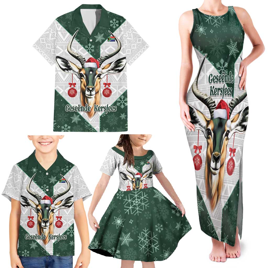 South Africa Springboks Christmas Family Matching Tank Maxi Dress and Hawaiian Shirt Bokke Santa - Geseende Kersfees - Wonder Print Shop