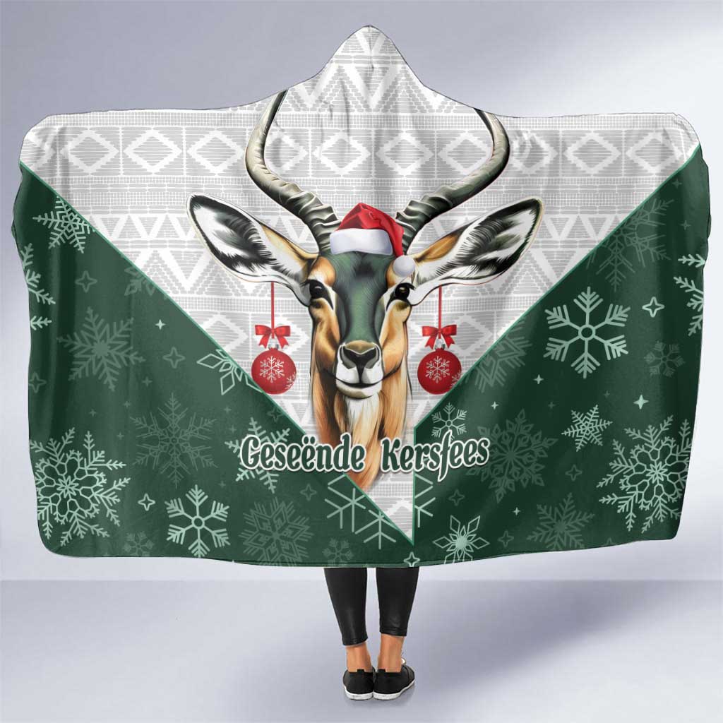 South Africa Springboks Christmas Hooded Blanket Bokke Santa - Geseende Kersfees