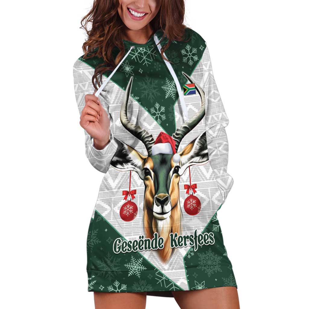 South Africa Springboks Christmas Hoodie Dress Bokke Santa - Geseende Kersfees - Wonder Print Shop