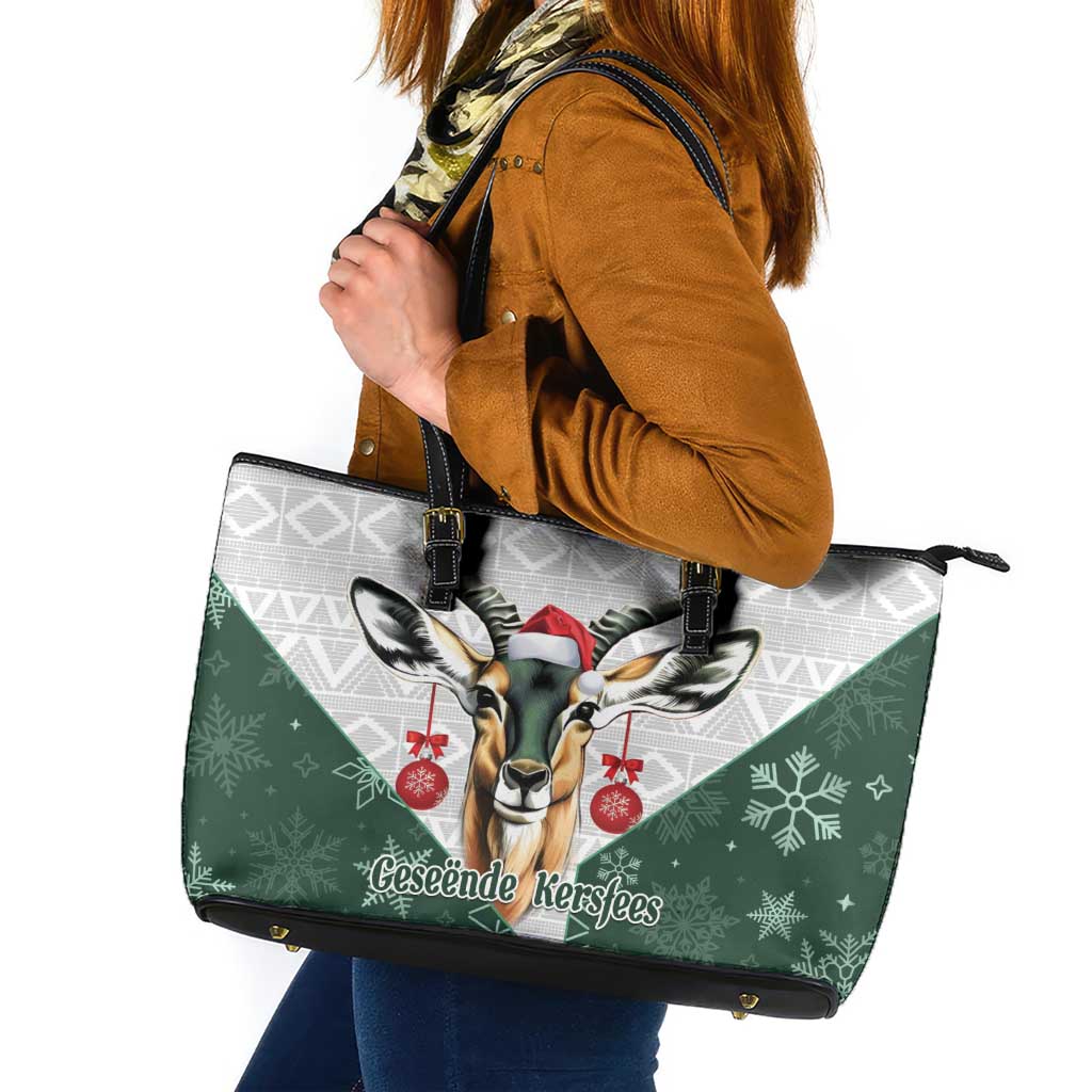 South Africa Springboks Christmas Leather Tote Bag Bokke Santa - Geseende Kersfees - Wonder Print Shop