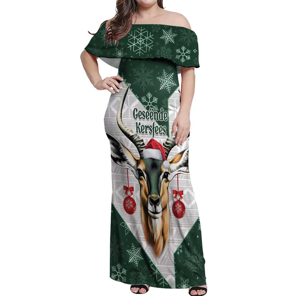 South Africa Springboks Christmas Off Shoulder Maxi Dress Bokke Santa - Geseende Kersfees - Wonder Print Shop