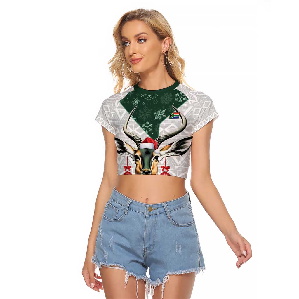 South Africa Springboks Christmas Raglan Cropped T Shirt Bokke Santa - Geseende Kersfees - Wonder Print Shop