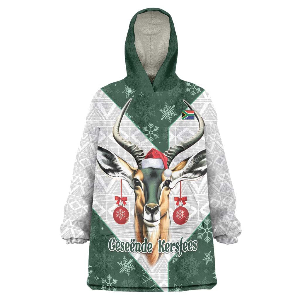 South Africa Springboks Christmas Wearable Blanket Hoodie Bokke Santa - Geseende Kersfees