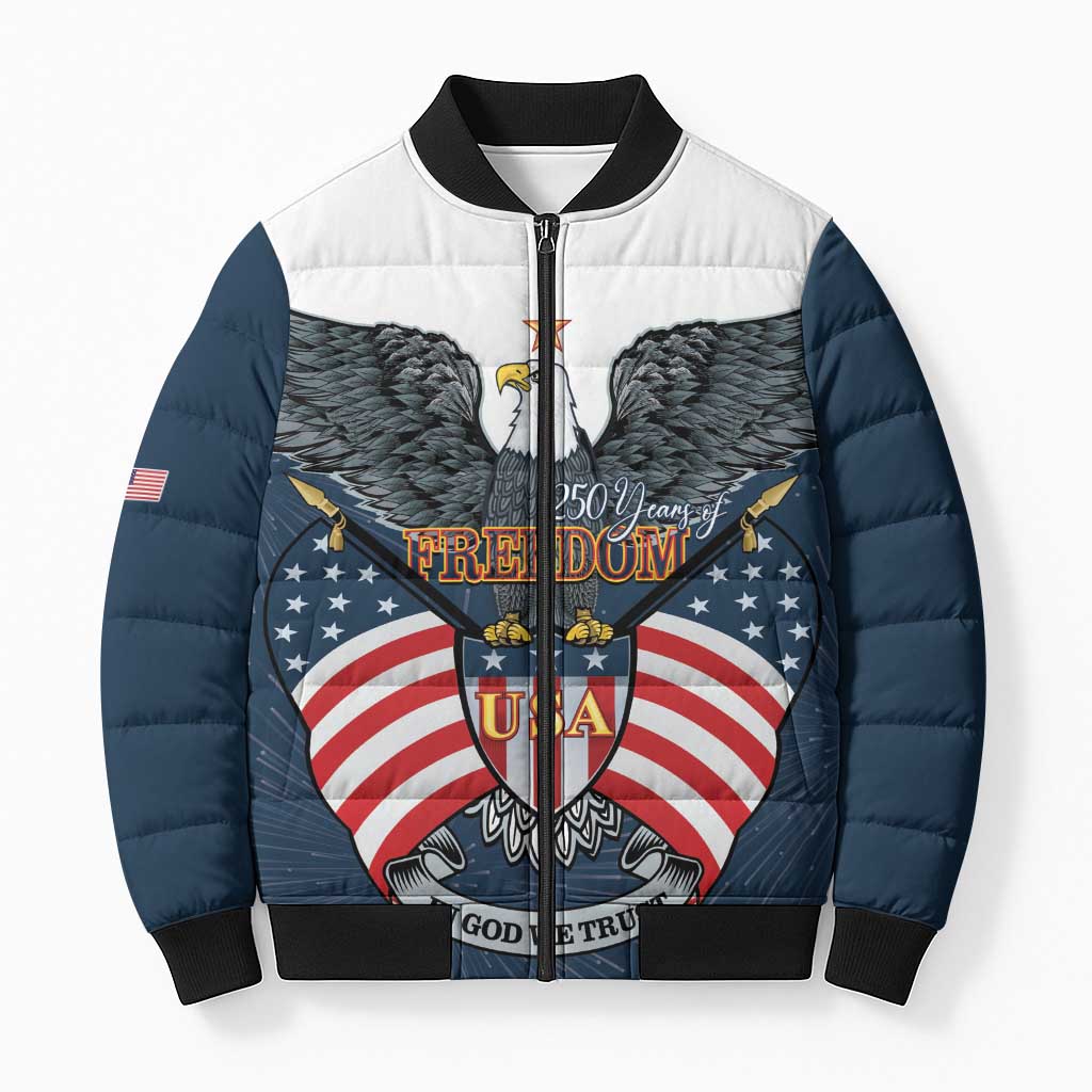 Personalized United States 4th Of July Bomber Puffer Jacket 250 Years Of Freedom USA Power Eagle - Wonder Print Shop