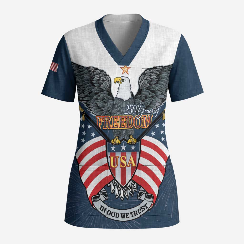 Personalized United States 4th Of July Scrub Top 250 Years Of Freedom USA Power Eagle - Wonder Print Shop