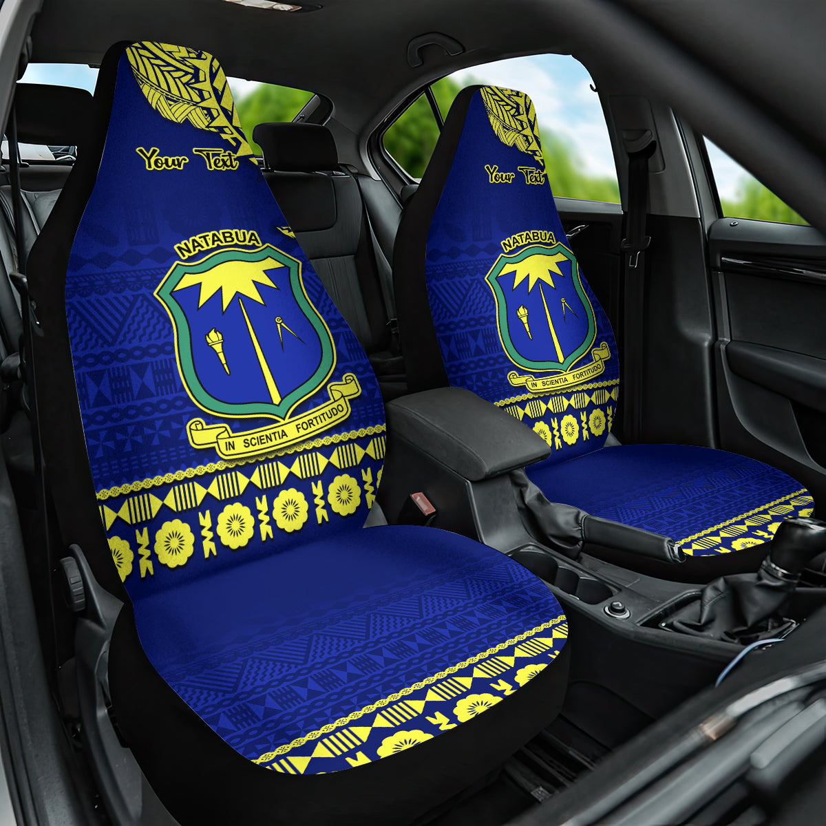 Personalised Fiji Natabua High School Car Seat Cover Fijian Tapa Pattern - Wonder Print Shop