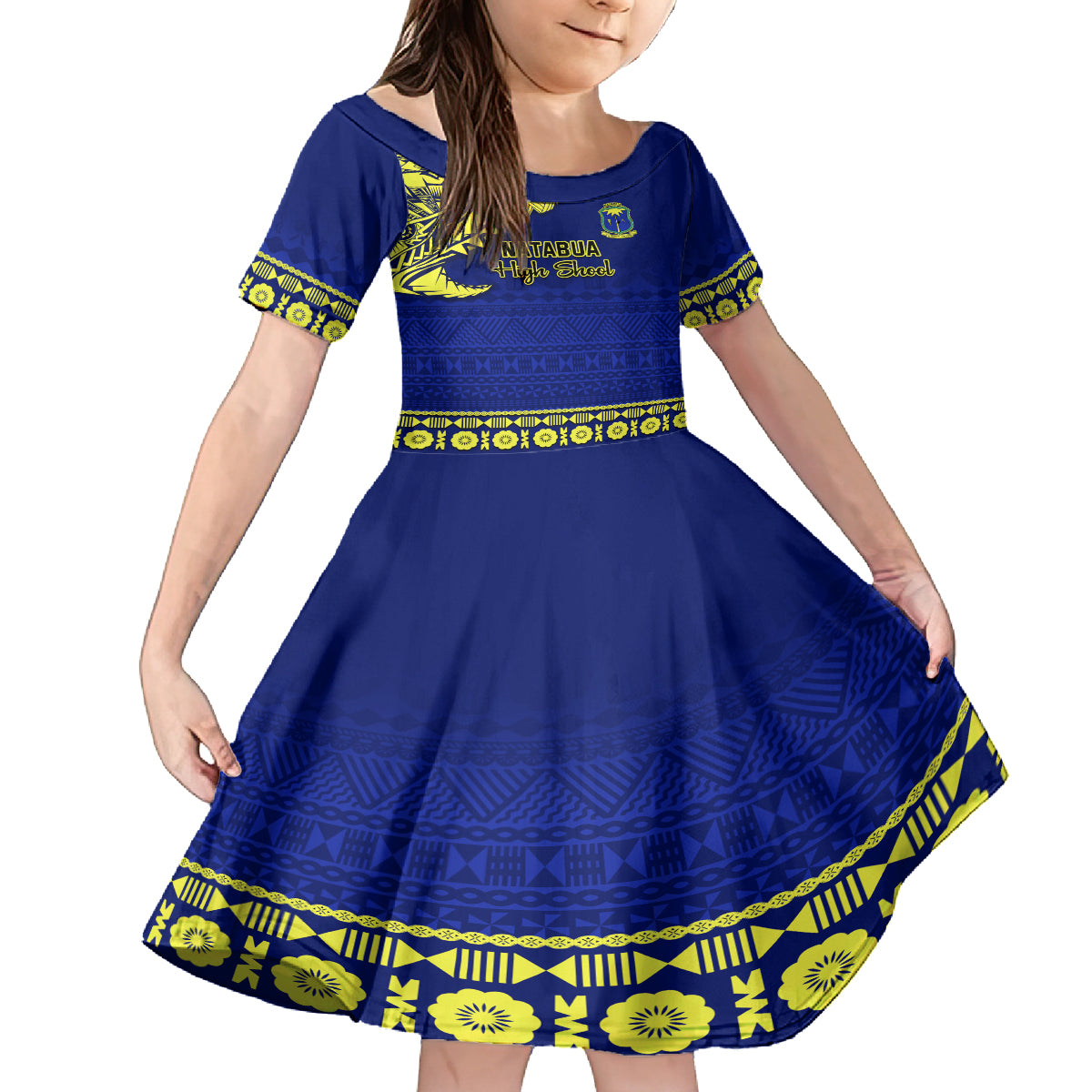 Personalised Fiji Natabua High School Kid Short Sleeve Dress Fijian Tapa Pattern - Wonder Print Shop