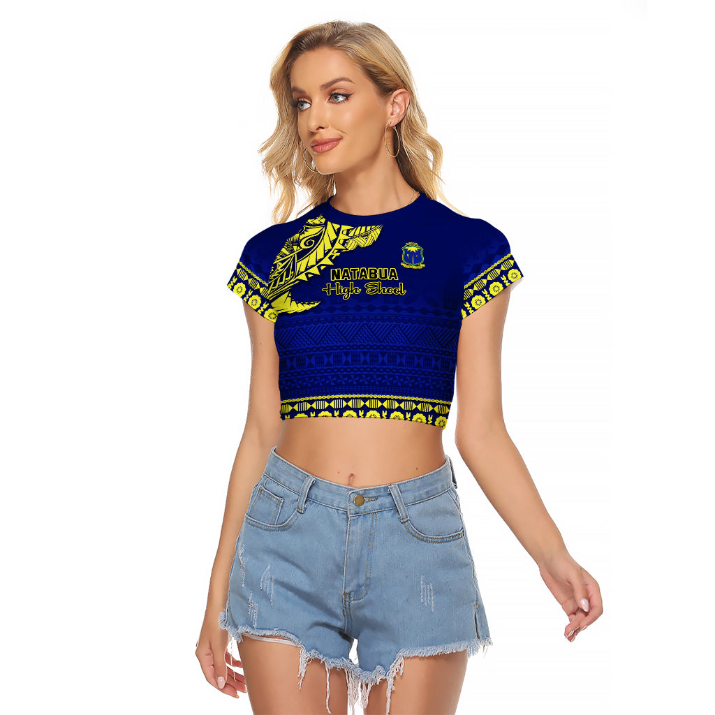 Personalised Fiji Natabua High School Raglan Cropped T Shirt Fijian Tapa Pattern - Wonder Print Shop